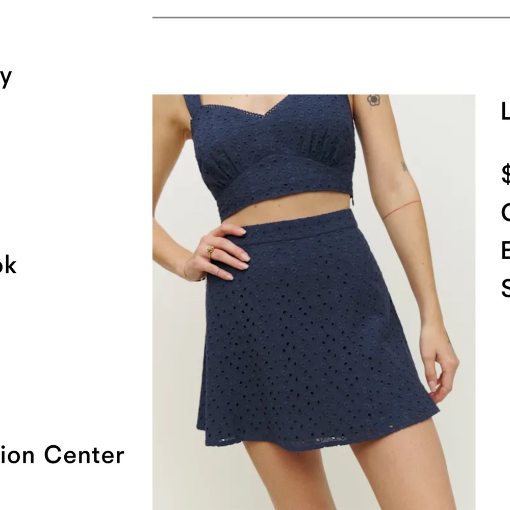 Reformation Lorenzo Eyelet Skirt 100% Cotton perfect for spring